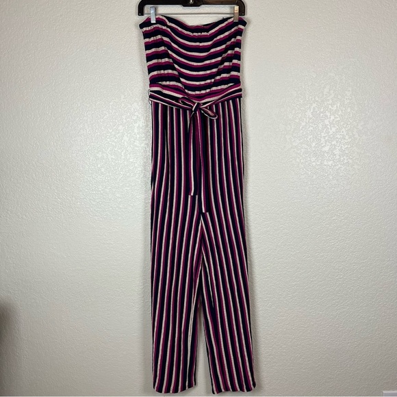 Anthropologie Maeve Daydream Striped Strapless Wide Leg Jumpsuit Size Medium - Picture 2 of 12